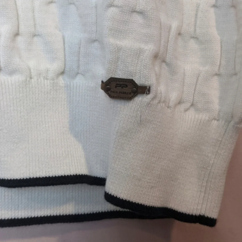 Paul Parker Off White Weave Textured Knit V Neck Pullover Sweater size Small